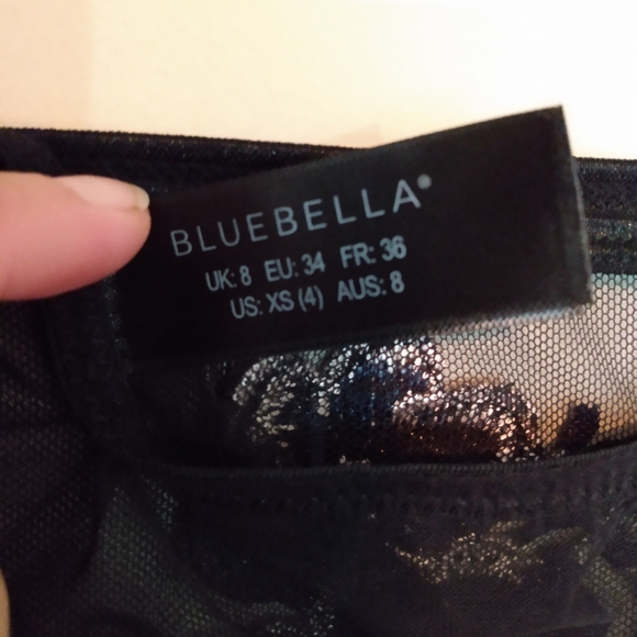 Bluebella black floral thong underwear with garters attached - Picture 3 of 6